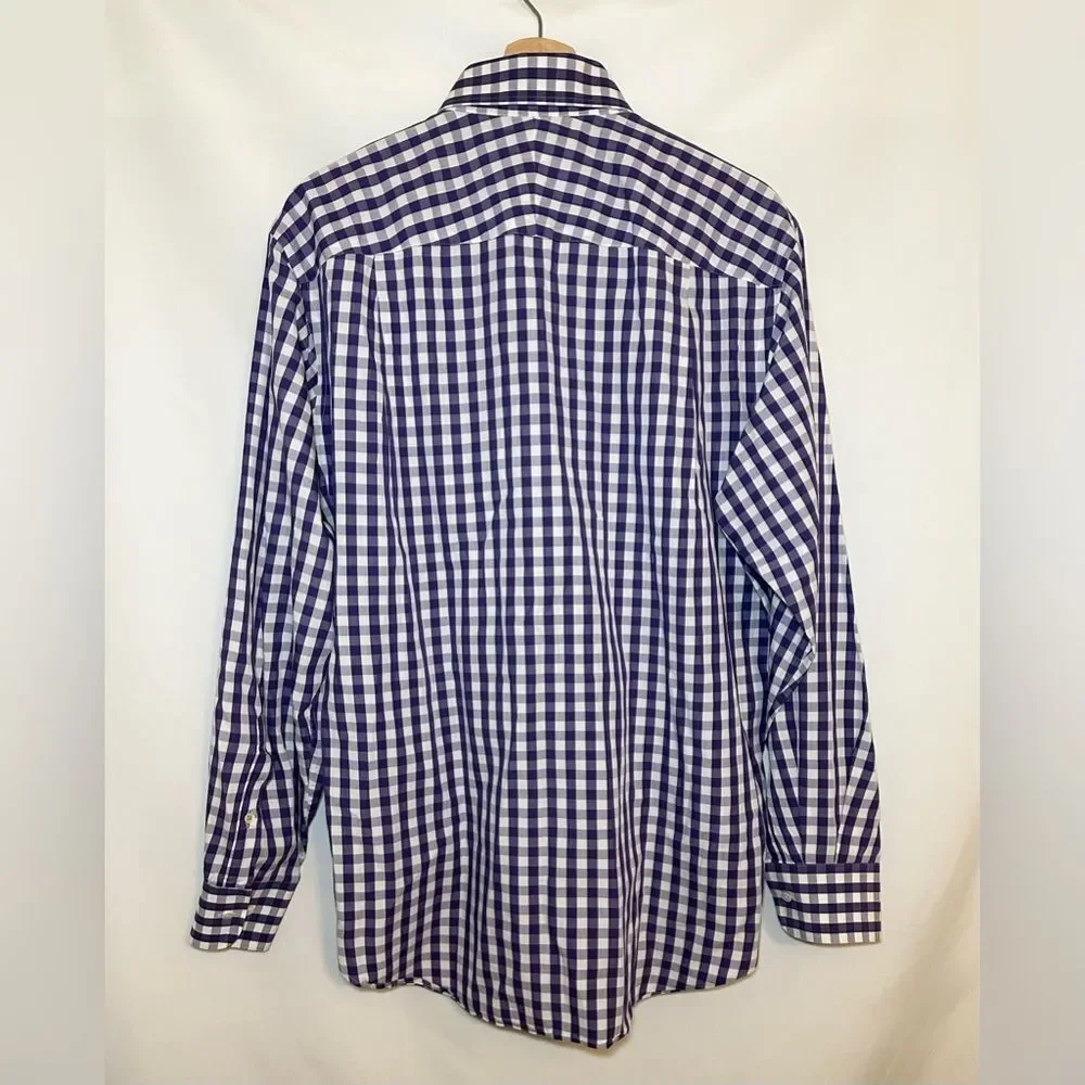 J. McLaughlin Purple White Gingham Plaid Button-Down Long Sleeve Shirt Men's MED